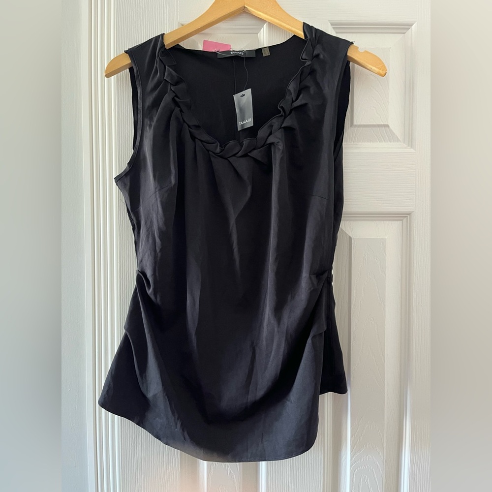 Tahari Black Ruffled Sleeveless Tank Top
